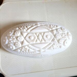 Vintage McKee Press Cut Design Milk Glass Oval Oblong Celery Dish